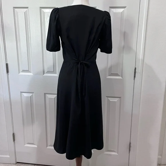 Ann Taylor Black Twill Button Front Midi Dress Size Medium Petite - Picture 4 of 11